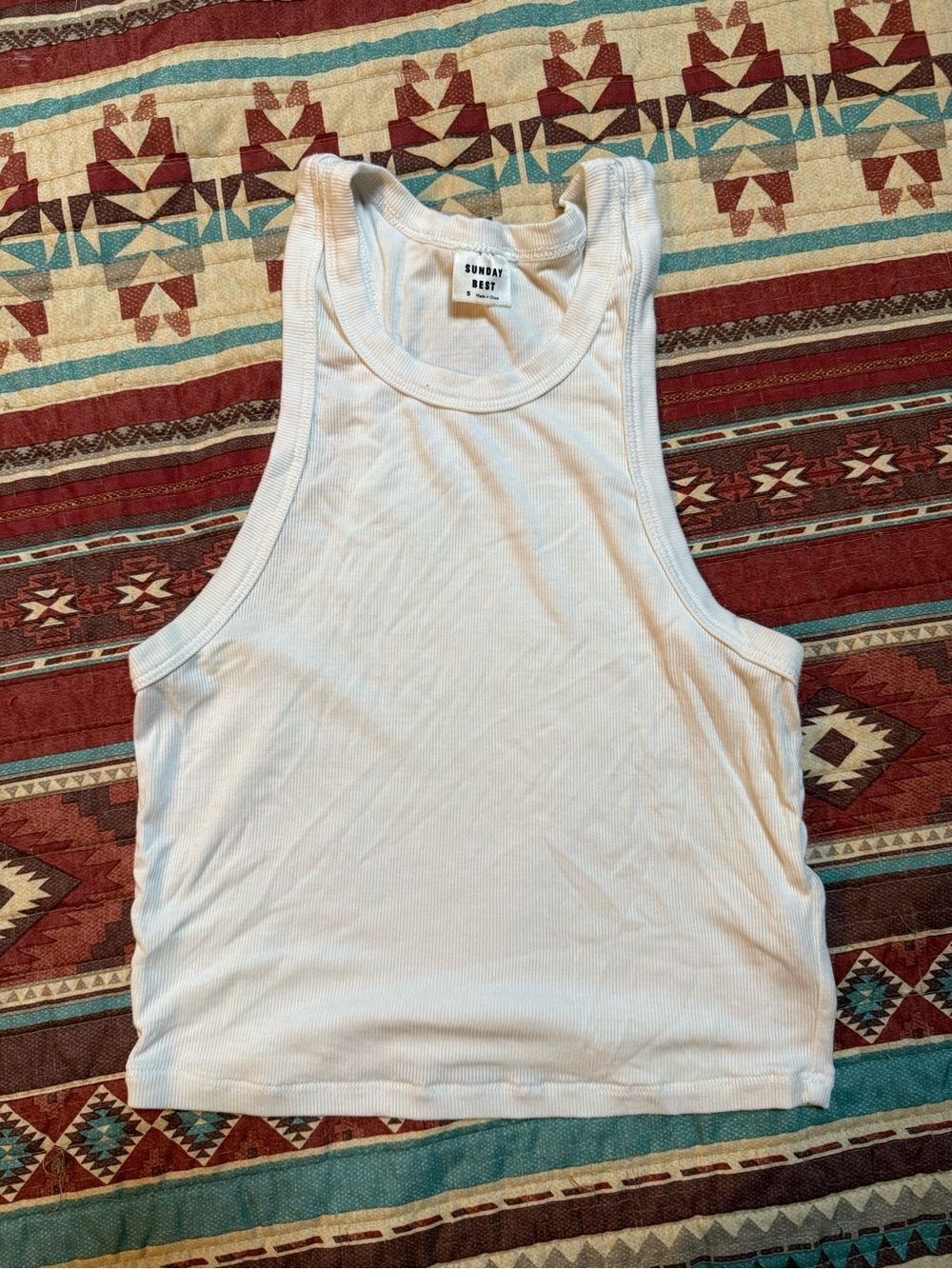 Sunday Best White Ribbed Tank Top size small